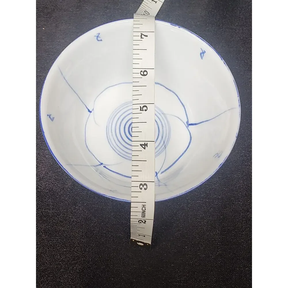 Vintage Rare Mid Century Chinese Blue White Floral Porcelain Rice Noodle Bowl